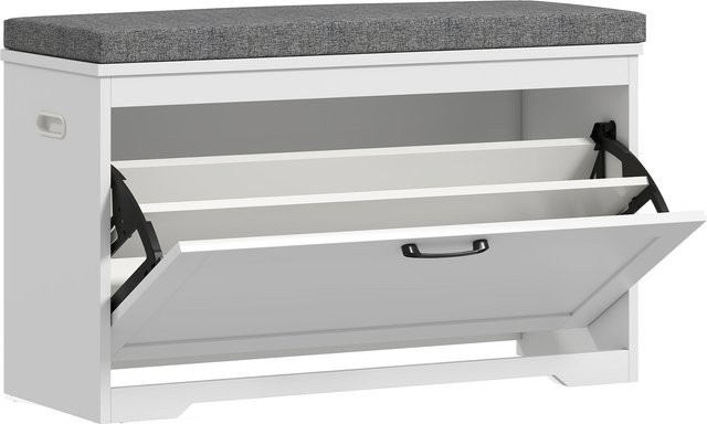 HOMCOM Schuhbank modern mit gepolstertem Sitz und verstellbarem Fach in Weiß, B/T/H: 80 x 30 x 50 cm - Bild 1
