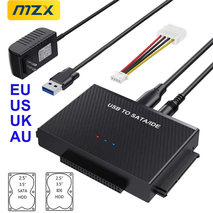 MZX USB 3.0 zu SATA IDE Konverter Adapter für 2,5 Zoll und 3,5 Zoll Festplatten, Schwarz - Bild 6
