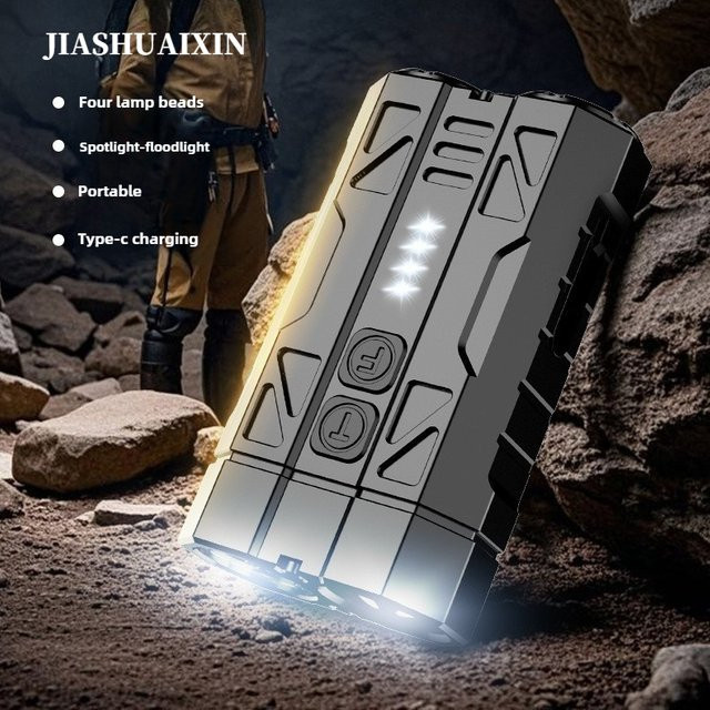 JIASHUAIXIN EDC-Multifunktions-Taschenlampe aus Aluminiumlegierung in Schwarz mit LED-Leistungsanzeige und Doppelschalter - Bild 1