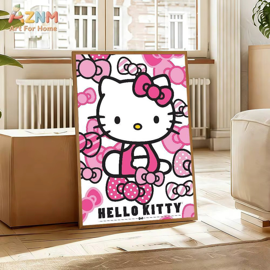 AZNM Hello Kitty Sanrio Leinwand-Wandkunst zum 50. Jubiläum, rosa Cartoon-Katzen-Poster ohne Rahmen, Motiv C - Bild 2