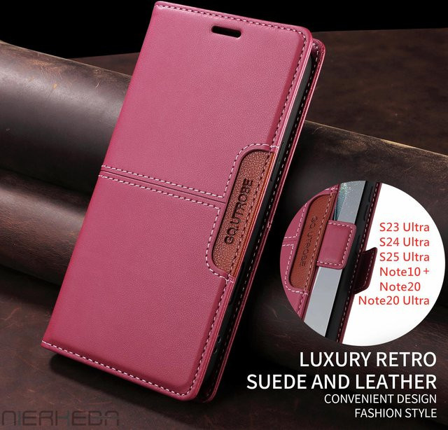 Aierkeba Flip-Ledertasche für Samsung Galaxy S25 S24 S23 FE S22 S21 S20 S10 Plus Note 20 Ultra 5G Magnetische Buch-Wallet-Karten-Telefonabdeckung in Purple - Bild 1