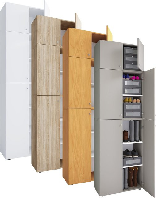 VCM Holz-Schuhschrank Lona in Weiss mit 4 Drehtüren und 5 Fächern, H x B x T: 223 x 70 x 39 cm - Bild 1