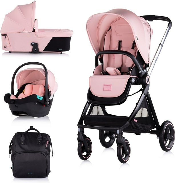 Chipolino Kinderwagen Elite 3 in 1 i-Size Kombikinderwagen mit Babyschale, Sportsitz, Babywanne und Wickeltasche in Pink - Bild 1