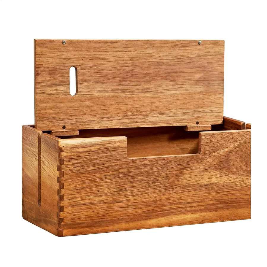 Kabelorganisator-Box aus Holz in Braun und Rot zur Kabelaufbewahrung für Zuhause und Büro - Bild 2