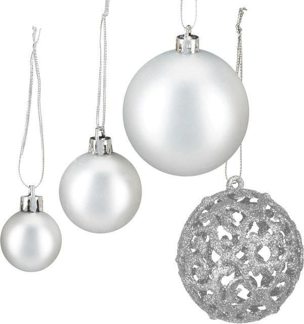 Relaxdays Weihnachtskugeln 50er Set aus Polystyrol in Silber glänzend matt und glitzernd - Bild 1