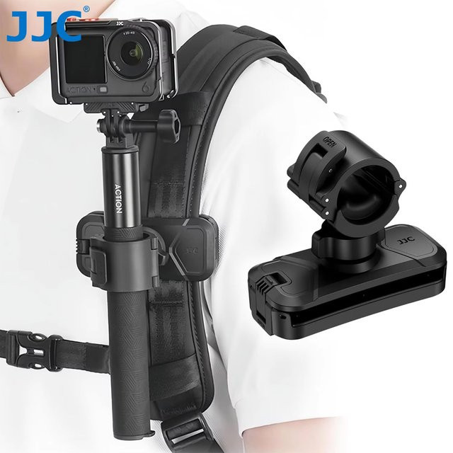 JJC Selfie-Stick-Holster Rucksack-Clip-Halterung in Schwarz für Insta360 X4 X5 ACE Pro 2 GO Ultra DJI Action 6 5 GoPro 13 12 11 Action Camera Zubehör - Bild 1