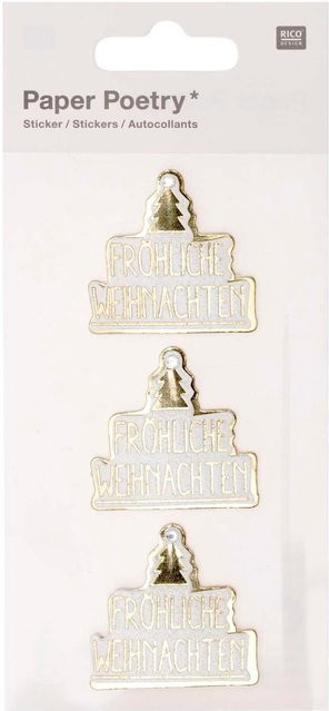 Rico Design Paper Poetry 3D-Sticker Frohe Weihnachten in Gold, 3 Stück - Bild 1
