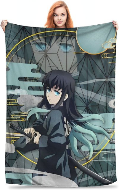 ZX Blanket Demon Slayer Muichiro Tokito Nebel-Hashira Anime Plüschdecke aus Flanell, Blau, Breite: 76,2 cm, Tiefe: 101,6 cm - Bild 1