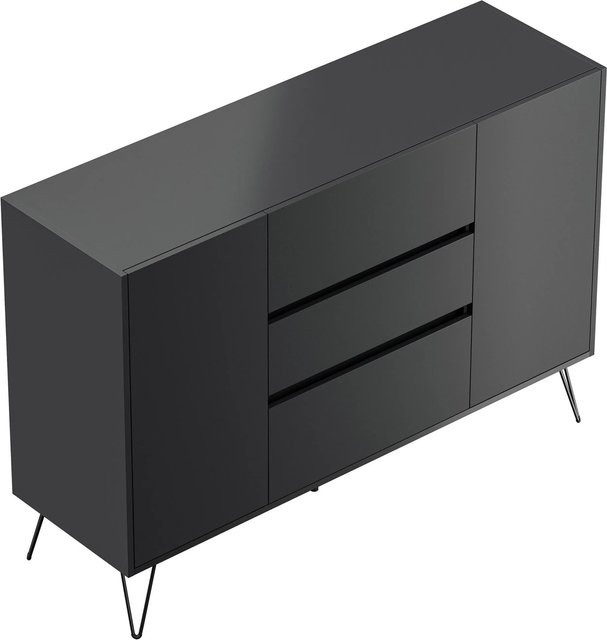 Posseik Sideboard Industrial mit 3 Schubladen und 2 Türen in Grafit matt, Breite: 139 cm - Bild 1