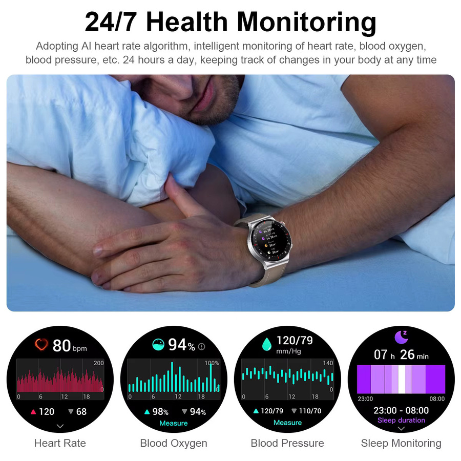 LIGE Smartwatch, NFC, Bluetooth, Leder, Schwarz, Herren - Bild 3