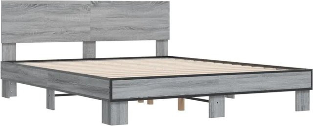 vidaXL Bettgestell in Grau Sonoma aus Holzwerkstoff und Metall B/T/H: 153 x 153 x 81 cm - Bild 1