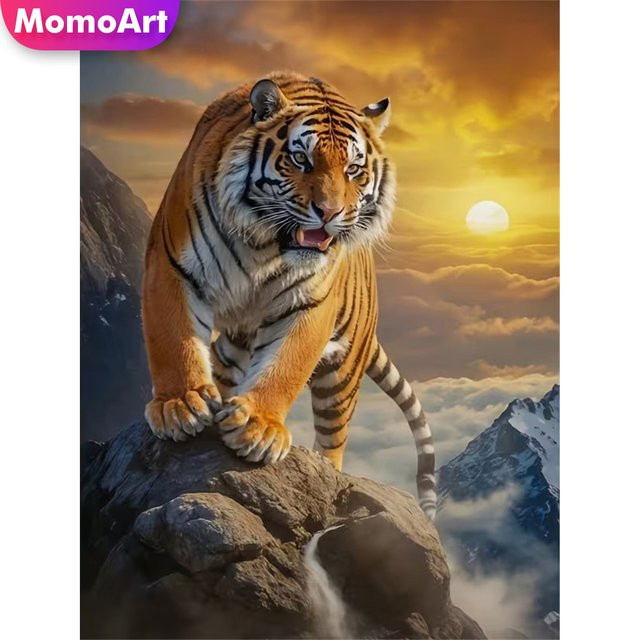 Momoart Diamant-Gemälde Tiger-Tiermuster für Erwachsene als DIY Diamant-Mosaik in Multicolour, Rund, Durchmesser: 30 cm - Bild 1