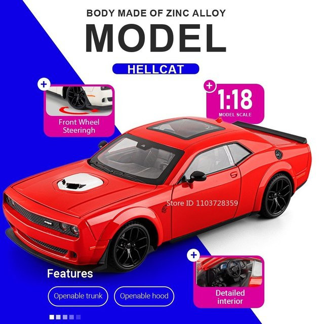 RMZ city Hellcat Chiron Modell Sportwagen Spielzeugauto, 1:18 Maßstab, mit Licht und Sound, Rot - Bild 1