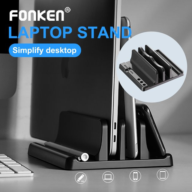 FONKEN 4-in-1 Laptopständer aus ABS-Kunststoff in Schwarz, verstellbarer platzsparender Halter für MacBook, iPad, Chromebook, HP und Dell - Bild 1
