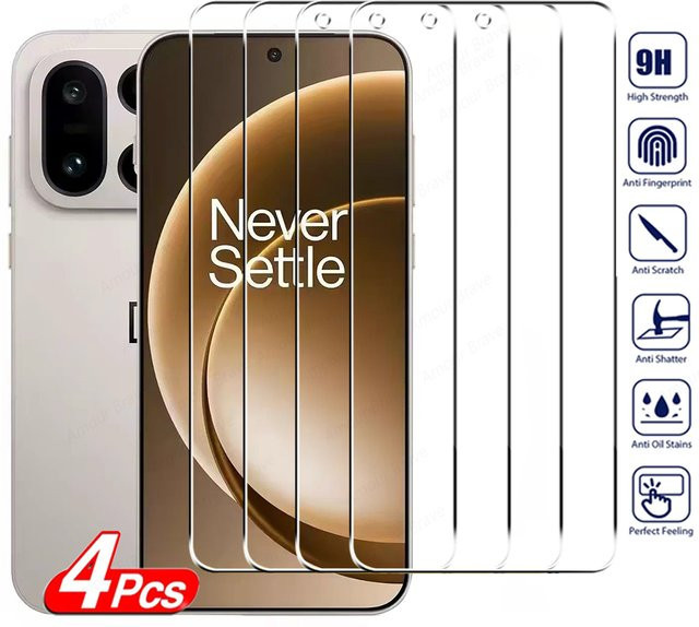 4er-Pack OnePlus Displayschutzfolie aus gehärtetem Glas, transparent, passend für OnePlus 15, 15R, 15T, 13, 13R, 13S, 10T, 10R, 9, 8T, Ace 5, 4, 3, 2 Pro und Nord CE 5, 4 Lite - Bild 1