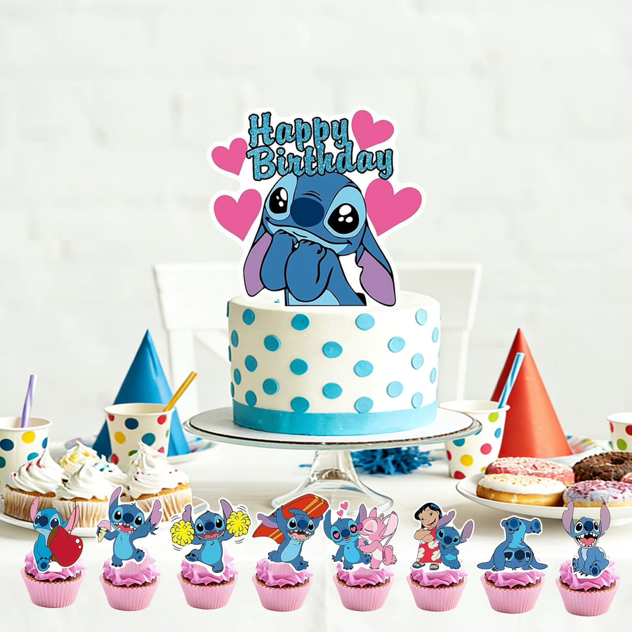 Disney Stitch Cake Topper Set mit Cupcake-Topper in Blau für deine Geburtstagsparty - Bild 2