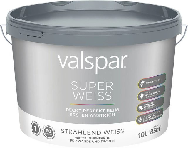 Valspar Innen- und Wandfarbe Super Weiß, 10 l, wasserbasiert und lösungsmittelfrei - Bild 1