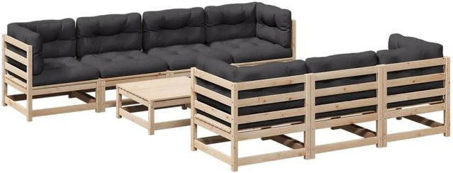 vidaXL 8-teilige Garten-Sofagarnitur aus Massivholz Kiefer mit Kissen in Anthrazit und Schwarz-natur - Bild 1