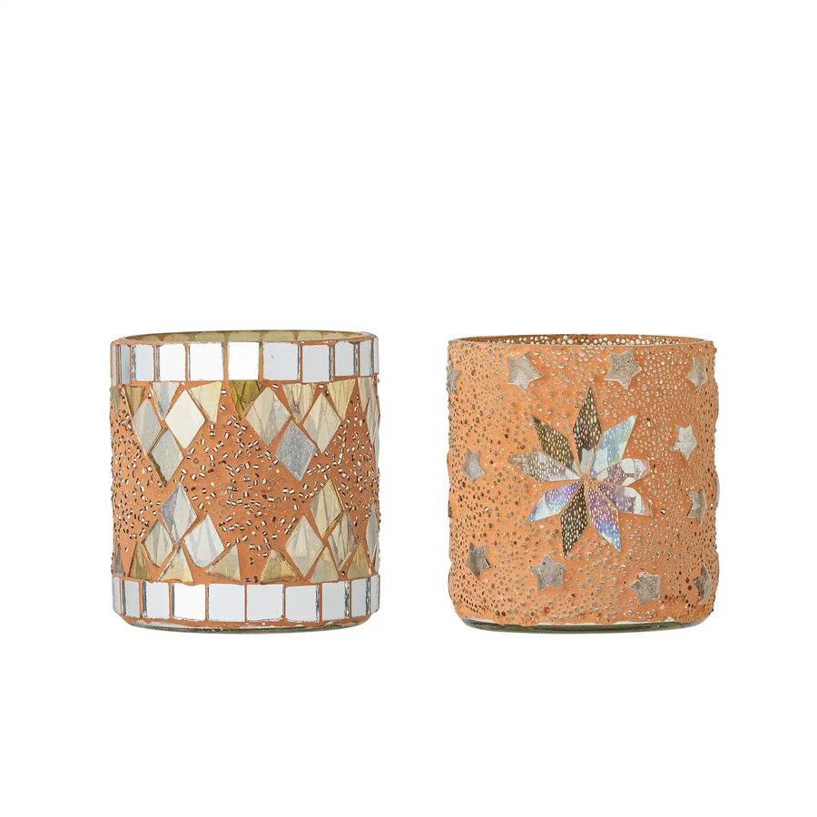 Bloomingville Miya Teelichthalter aus Glas mit Mosaikdesign in Silber, 2er-Set - Bild 1