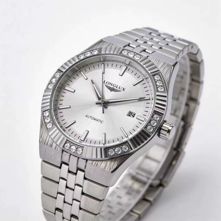 LONGLUX Automatikuhr, Edelstahl, Diamant, Herren, Weiß, Datum - Bild 2