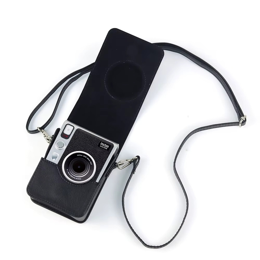 Fujifilm Instax Mini EVO Kameratasche aus PU-Leder mit weicher Silikonhülle und Schultergurt, Schwarz - Bild 2