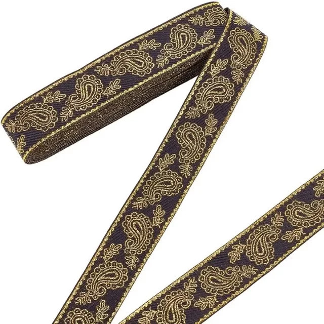 Besticktes Jacquard Band in Gold mit ethnischem Muster für DIY Kleidung und Wohnkultur, Breite: 2,8 cm, Länge: 10 Meter - Bild 1