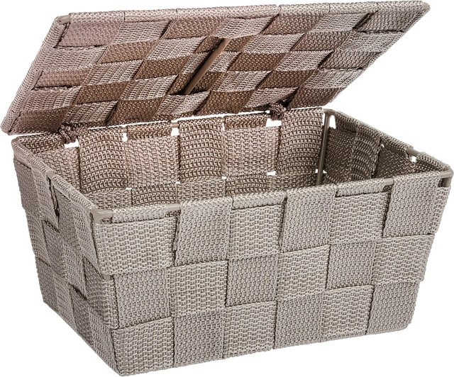 Wenko Badkorb Adria mit Deckel aus Kunststoff-Geflecht in Taupe, B/T/H: 14,0 x 10,0 x 0 cm - Bild 1