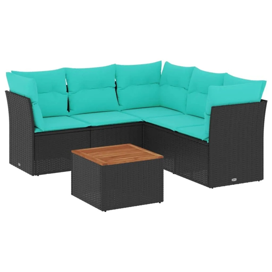 vidaXL 6-teilige Garten-Sofagarnitur in L-Form mit Kissen und Couchtisch, Schwarz, Poly-Rattan und Metallgestell - Bild 2