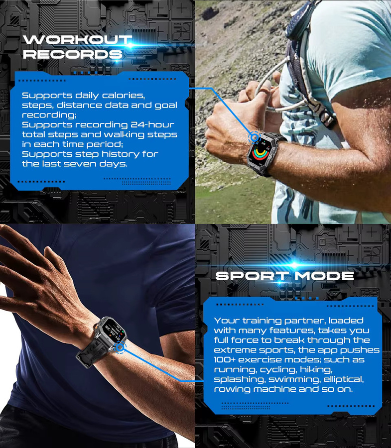 MISIRUN Smartwatch mit 2,13 Zoll AMOLED-Bildschirm, 1000 mAh Akku, Bluetooth Anruffunktion, Kompass und 1ATM Wasserdichtigkeit für Herren in Schwarz oder Silber - Bild 5