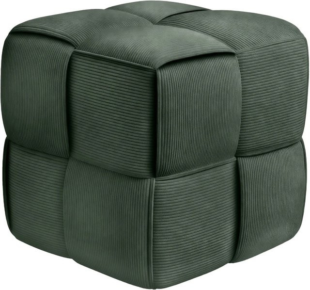 DELUKE Sitzhocker GIROS Polsterhocker aus Cord in Dunkelgrün, B/T/H: 40 x 40 x 40 cm - Bild 1