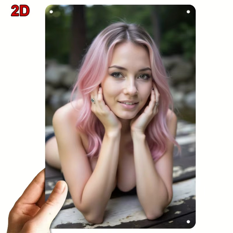 HELLOYOUNG Vintage Wandkunstschild aus Metall mit abstraktem Damenporträt in Multicolour, B/H: 30,5 x 20,3 cm - Bild 2