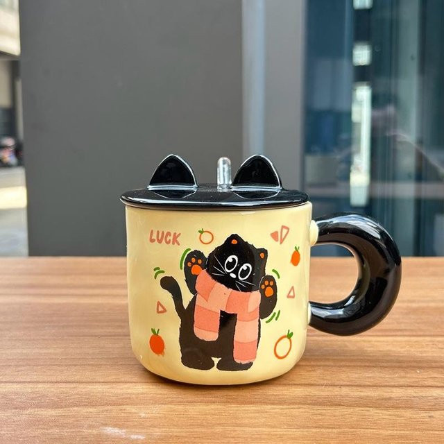 Kreative Keramiktasse mit rosa Katze Motiv für Mädchen, Pink/Mehrfarbig, 450 ml - Bild 1