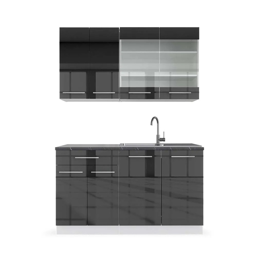 Vicco Fame-Line Singleküche Anthrazit Hochglanz und Weiß, Breite: 140 cm - Bild 2
