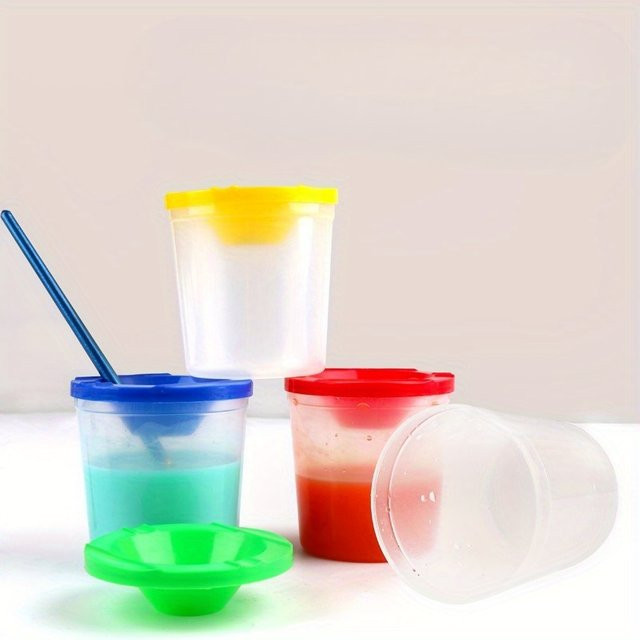 4er-Set DIY Kunst-Waschbecher für Kinder zum Bemalen, bunte Pinselwasserbecher aus Kunststoff für Aquarell und Gouache - Bild 1