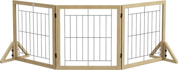 PawHut Klappbares Hundegitter aus Naturholz mit 3 Paneelen und dreieckigen Füßen, Farbe: Braun, B: 210 cm, H: 70 cm, Marke: Aosom