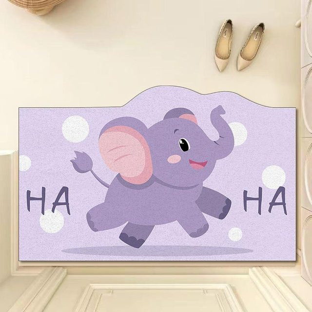 Schmutzabweisende Cartoon Bodenmatte aus Seide mit Tier-Motiv in Lila, B/T: 60 x 40 cm - Bild 1