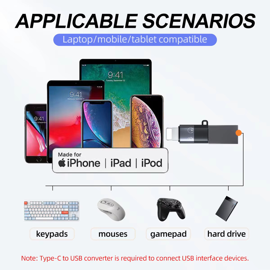 FONKEN OTG Kopfhörer-Konverter von iOS zu USB-C Adapter in Schwarz für iPhone, Huawei, Xiaomi und Samsung - Bild 2