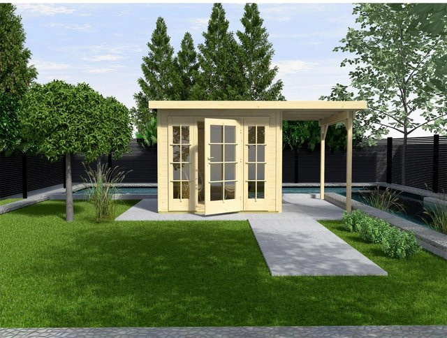 WEKA Gartenhaus Panorama 172 aus europäischer Fichte in Beige mit Flachdach und Vordach B/T/H: 590 x 342 x 216 cm - Bild 1