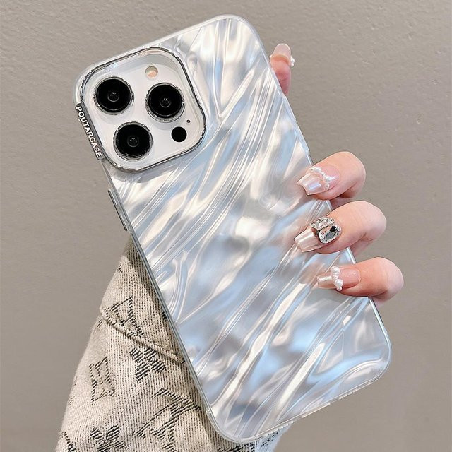 Glänzendes Silikongehäuse mit Wasserwellenbeschichtung und Kameraschutz für Apple iPhone, Farbe: Silber - Bild 1