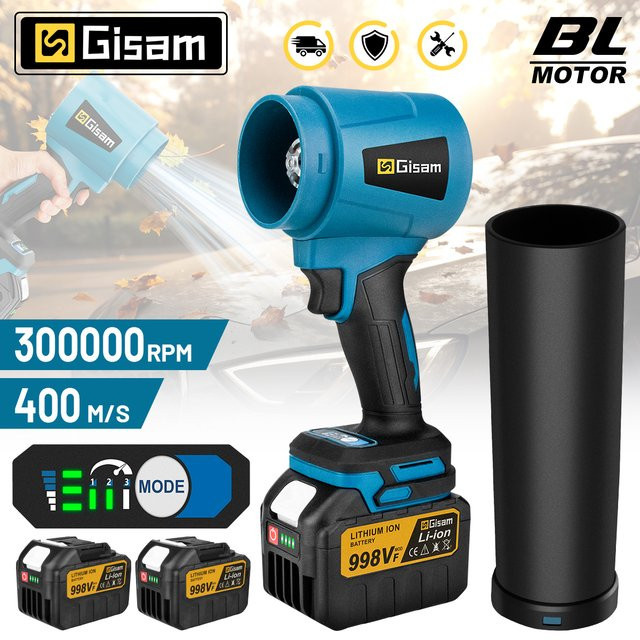 Gisam Bürstenloser Elektrischer Turbo-Gebläseventilator für Makita 18V Akku, Kabelloser Handgehaltener Laubbläser und Staubbläser in Blau - Bild 1