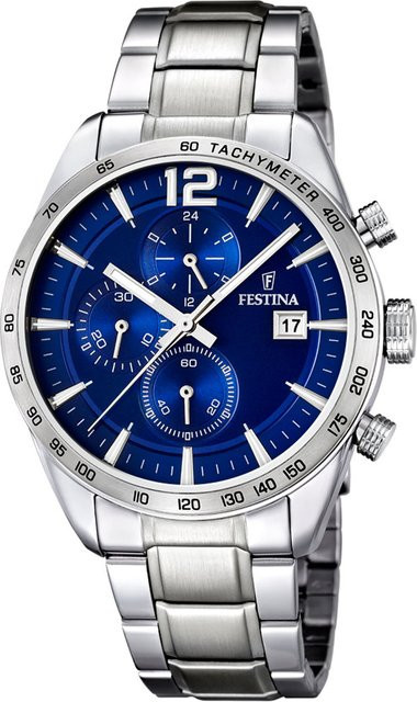 Festina Chronograph Herrenuhr, Quarz, Edelstahl, Blau, 44 mm, 5 ATM - Bild 1