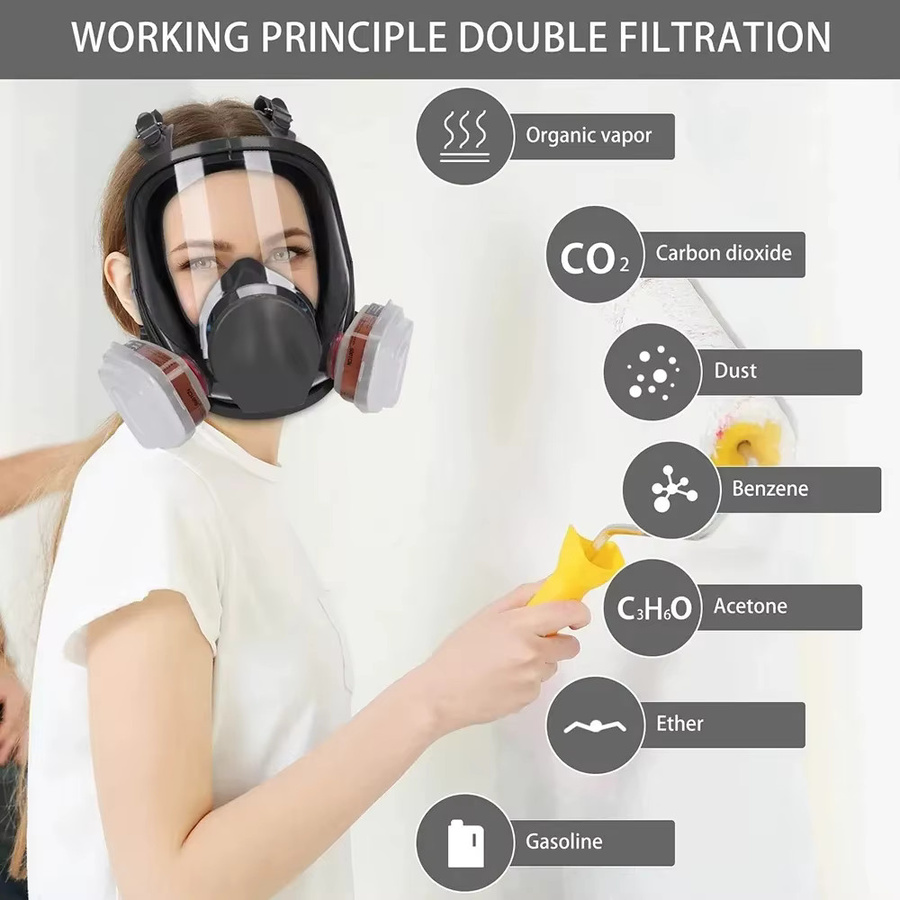Antibeschlag-6800 Vollgesichts-Atemschutzmaske mit Filter für industrielle Lackierarbeiten und Formaldehyd-Schutz - Bild 4