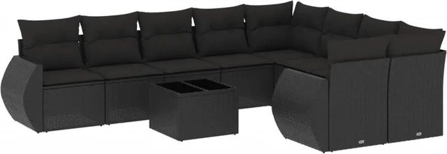 vidaXL 10-tlg. Garten-Sofagarnitur in L-Form aus Polyrattan mit Kissen in Schwarz - Bild 1