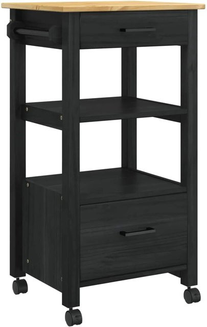 vidaXL Küchentrolley MONZA aus Massivholz Kiefer in Schwarz, B/T/H: 48 x 40 x 88,5 cm - Bild 1