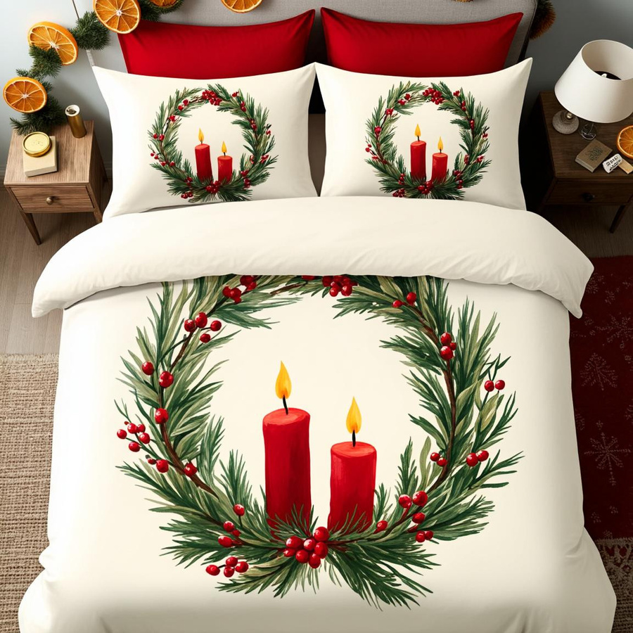 3-teiliges Bettwäscheset Lodestar mit handbemaltem Weihnachtskarten-Design aus Polyester, B/H: 135 x 200 cm - Bild 2
