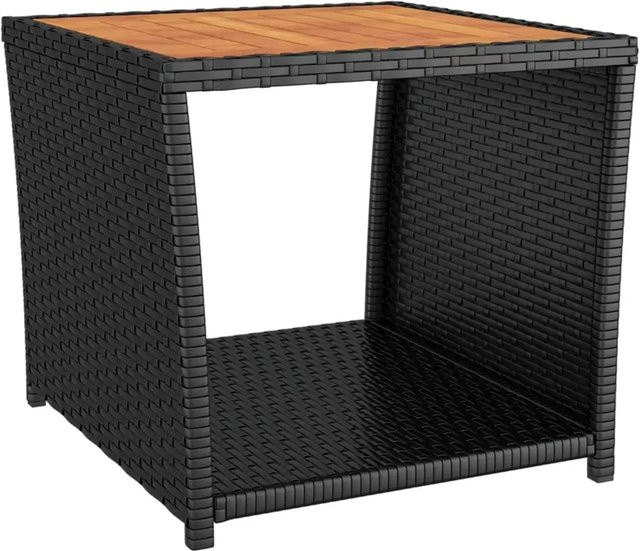 vidaXL Beistelltisch aus Poly-Rattan und Akazienholz in Schwarz, B/T/H: 45 x 40 x 45 cm - Bild 1