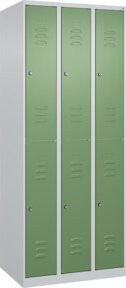 C+P Doppelstock-Spind Classic PLUS mit 3 Abteilen, Stahl, Lichtgrau und Resedagrün, H x B x T: 185 x 75 x 50 cm, mit Zylinderschlössern und Garderobenstange - Bild 1