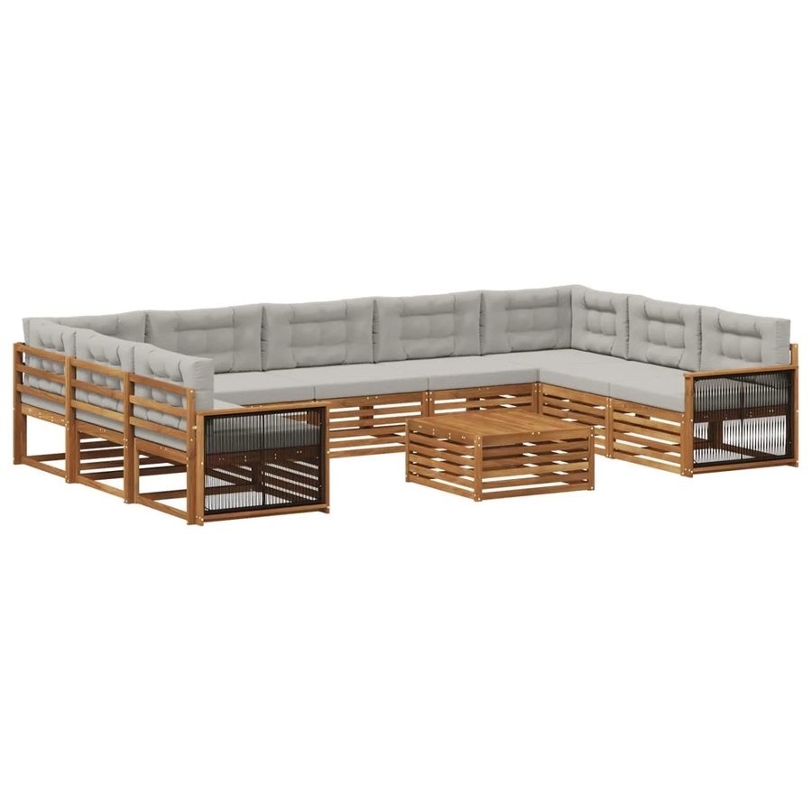 vidaXL Outdoor-Sofagarnitur aus Akazienholz mit 10 Kissen in Natur und Hellgrau - Bild 2