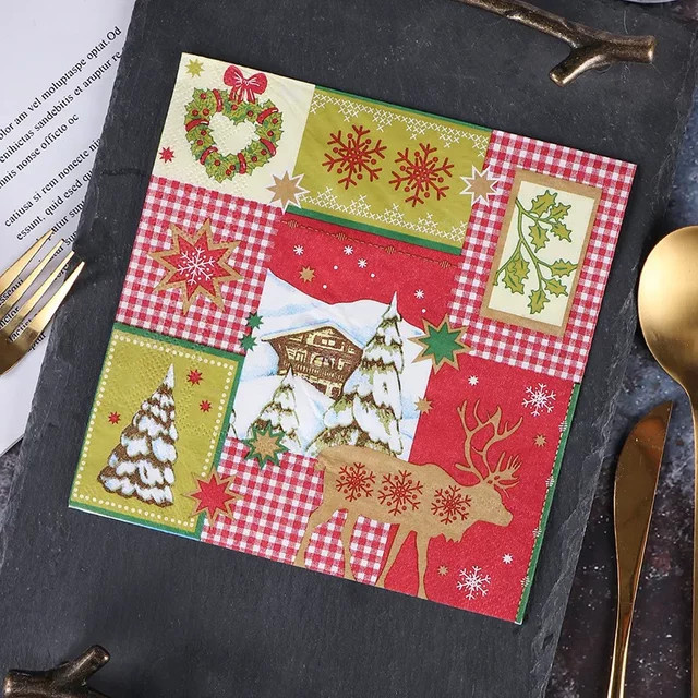 GUANYAO Bunt bedruckte Servietten aus lebensmittelechtem Seidenpapier, 2-lagig, 20 Stück pro Packung, Weihnachten und Feierlichkeiten, Mehrfarbig - Bild 1