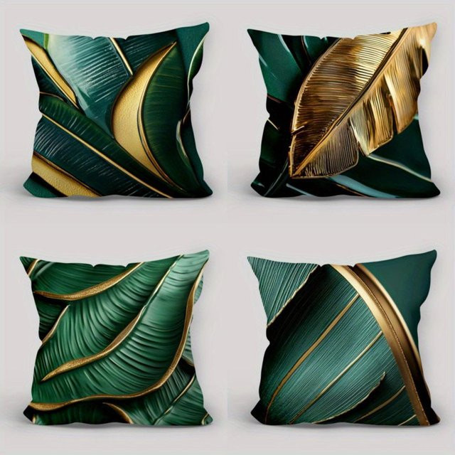 JMG Clothing Kissenbezüge mit grün-goldem Blattmuster, quadratisch, B/H: 45 x 45 cm - Bild 1